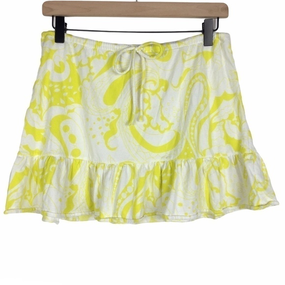 J CREW Mini Skirt Paisley Ruffle Drawstring Beach Y2K 90s Coconut Girl Small - Picture 8 of 8